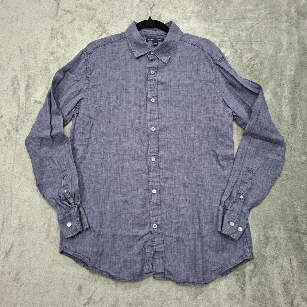 Banana Republic 100% Linen Shirt L Blue Long Sleeve Button Up Beachy